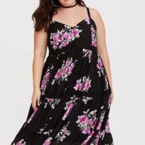 Torrid Black Floral Challis Midi Dress